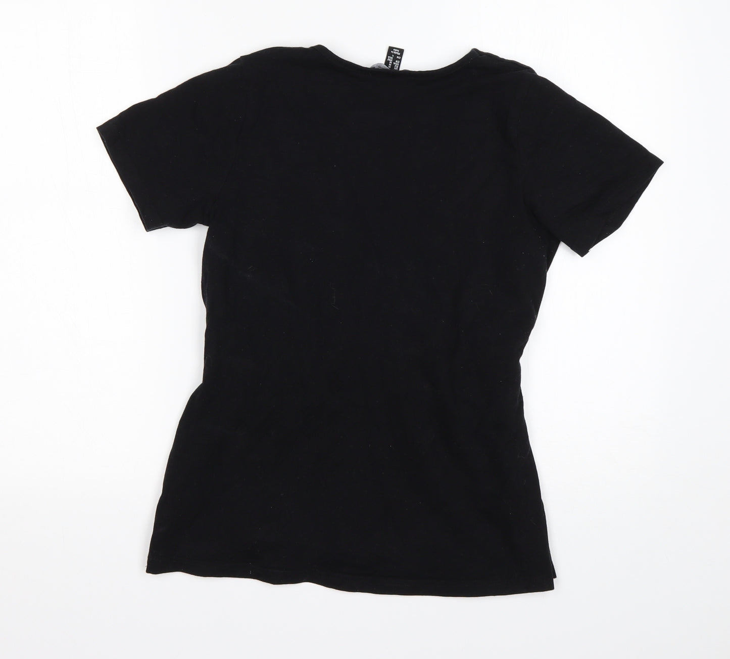 New Look Womens Black  Cotton Basic T-Shirt Size M V-Neck