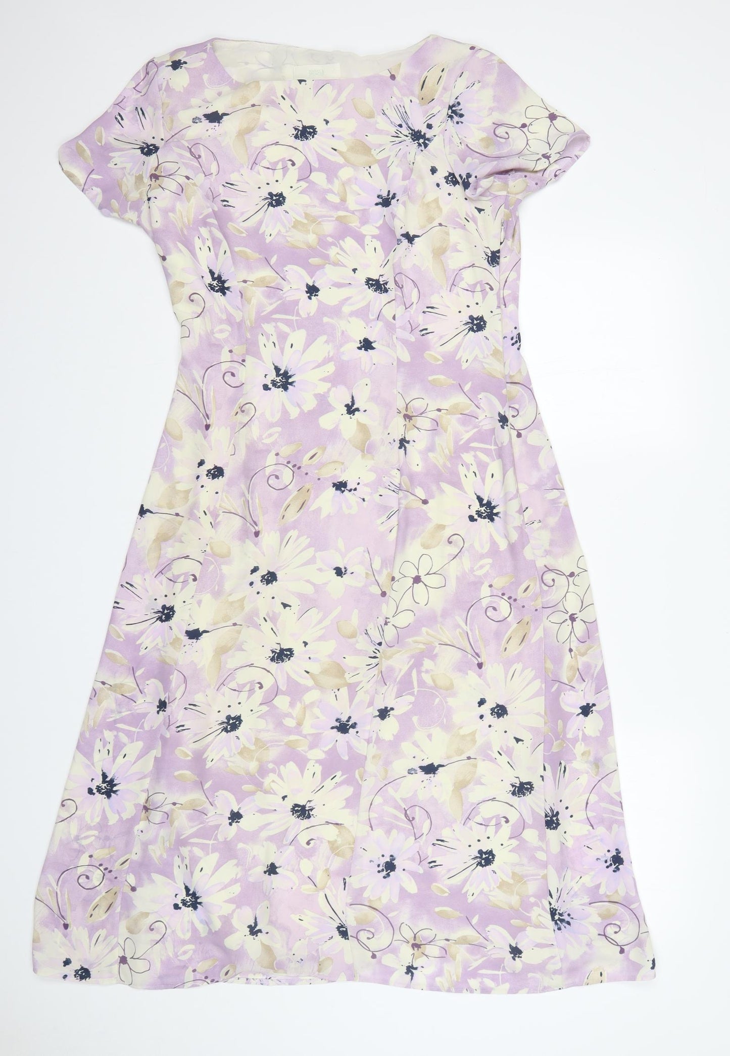 M&S Womens Multicoloured Floral Polyester A-Line  Size 12  Round Neck