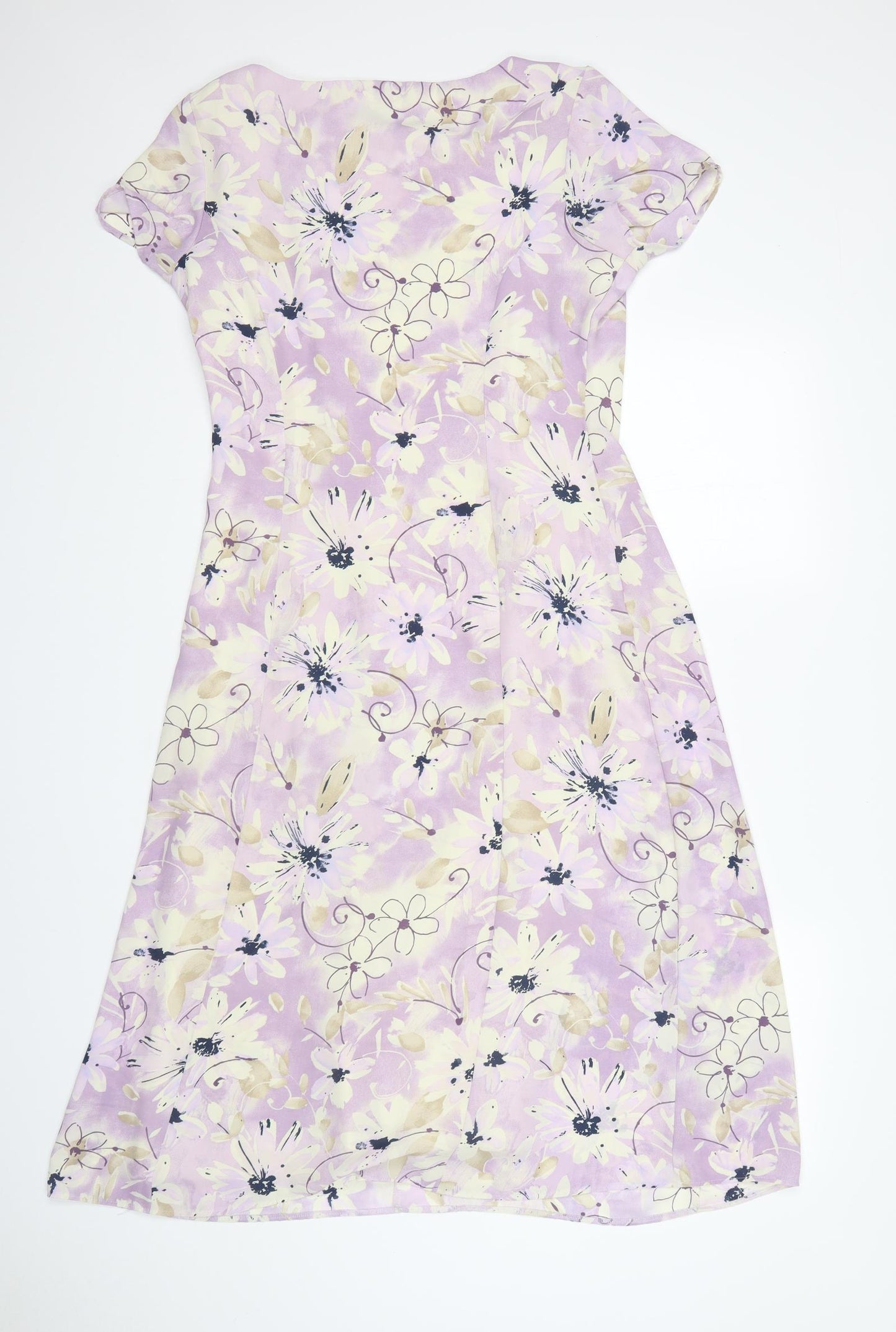 M&S Womens Multicoloured Floral Polyester A-Line  Size 12  Round Neck