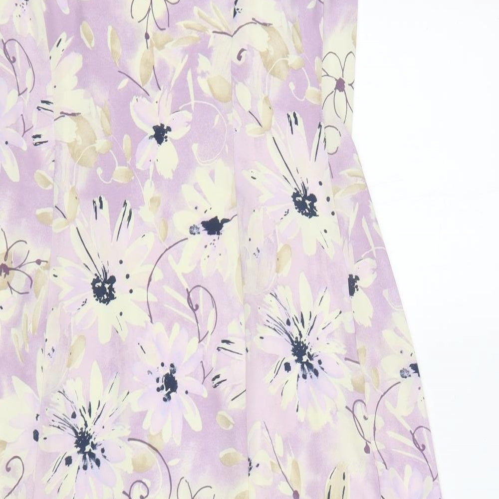 M&S Womens Multicoloured Floral Polyester A-Line  Size 12  Round Neck