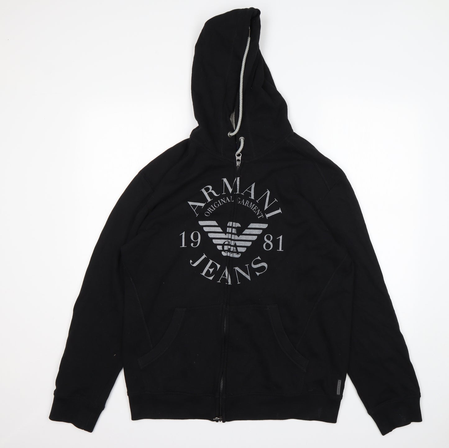 Armani Jeans  Mens Black  Cotton Full Zip Hoodie Size XL