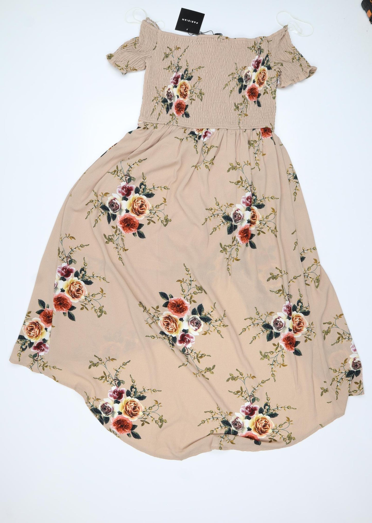 Parisian Womens Multicoloured Floral Polyester A-Line  Size 16  Off the Shoulder