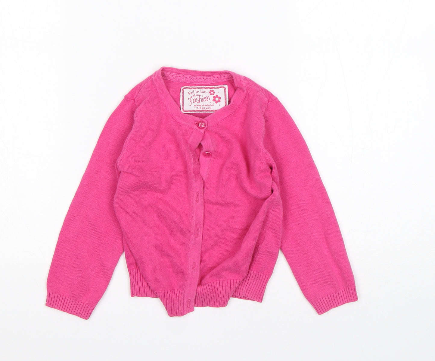 Young Dimension Girls Pink Round Neck  Cotton Cardigan Jumper Size 2-3 Years