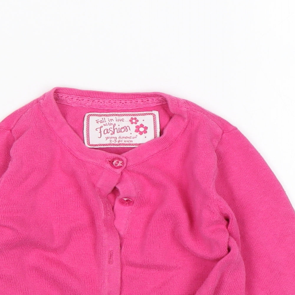 Young Dimension Girls Pink Round Neck  Cotton Cardigan Jumper Size 2-3 Years