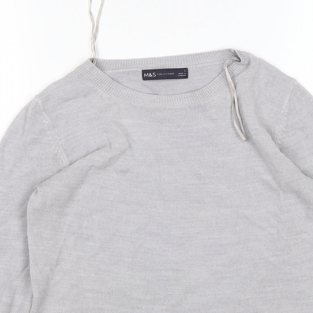 M&S Womens Grey Round Neck  Acrylic Pullover Jumper Size 6