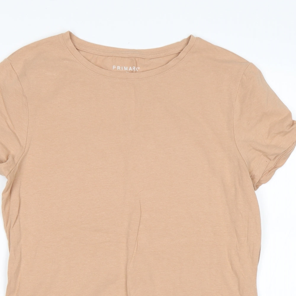 Primark Womens Beige  Cotton Basic T-Shirt Size M Round Neck
