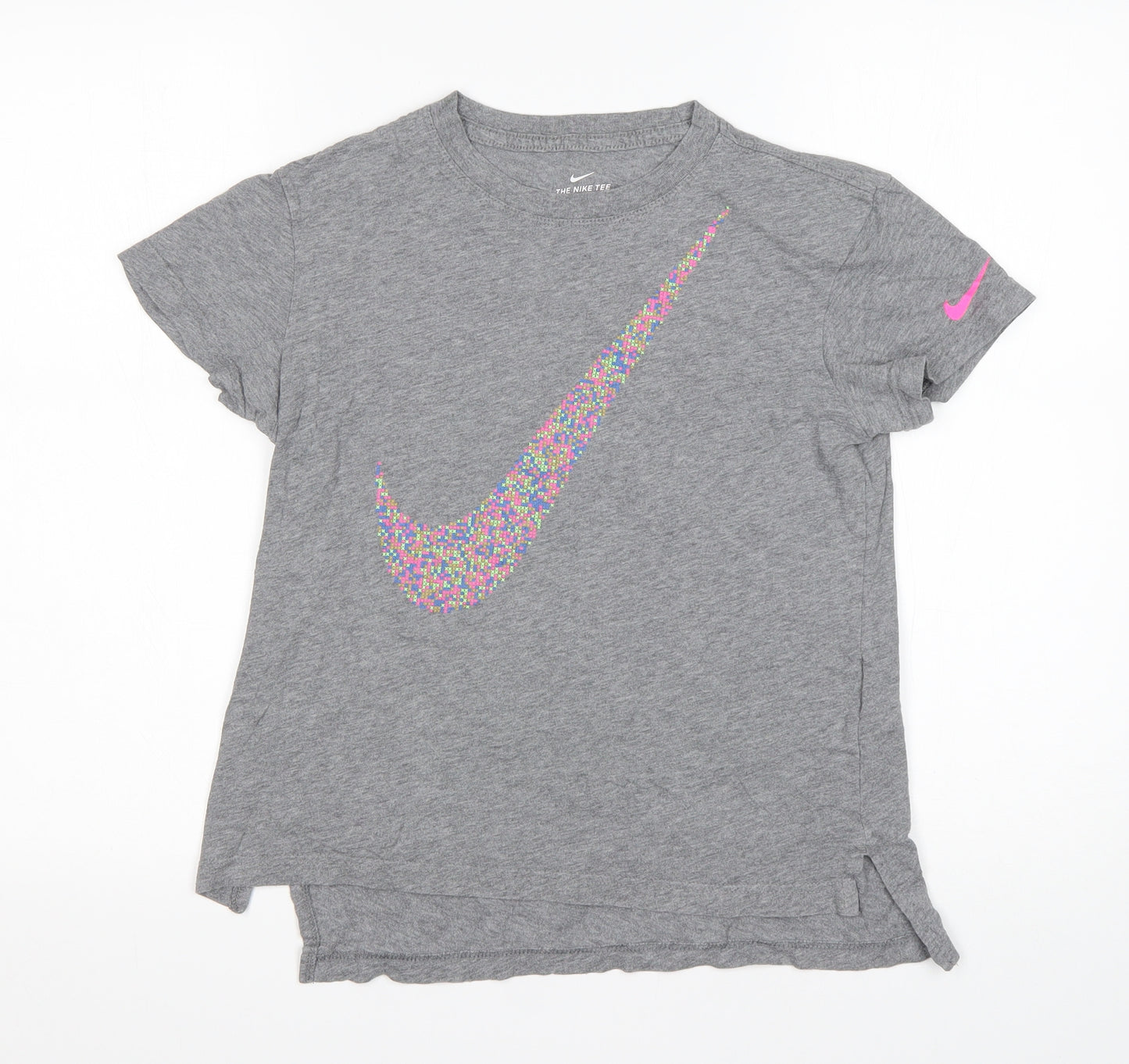Nike Girls Grey  Cotton Basic T-Shirt Size L Round Neck