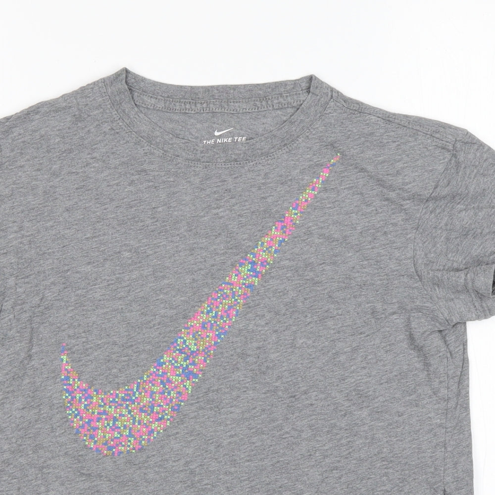 Nike Girls Grey  Cotton Basic T-Shirt Size L Round Neck