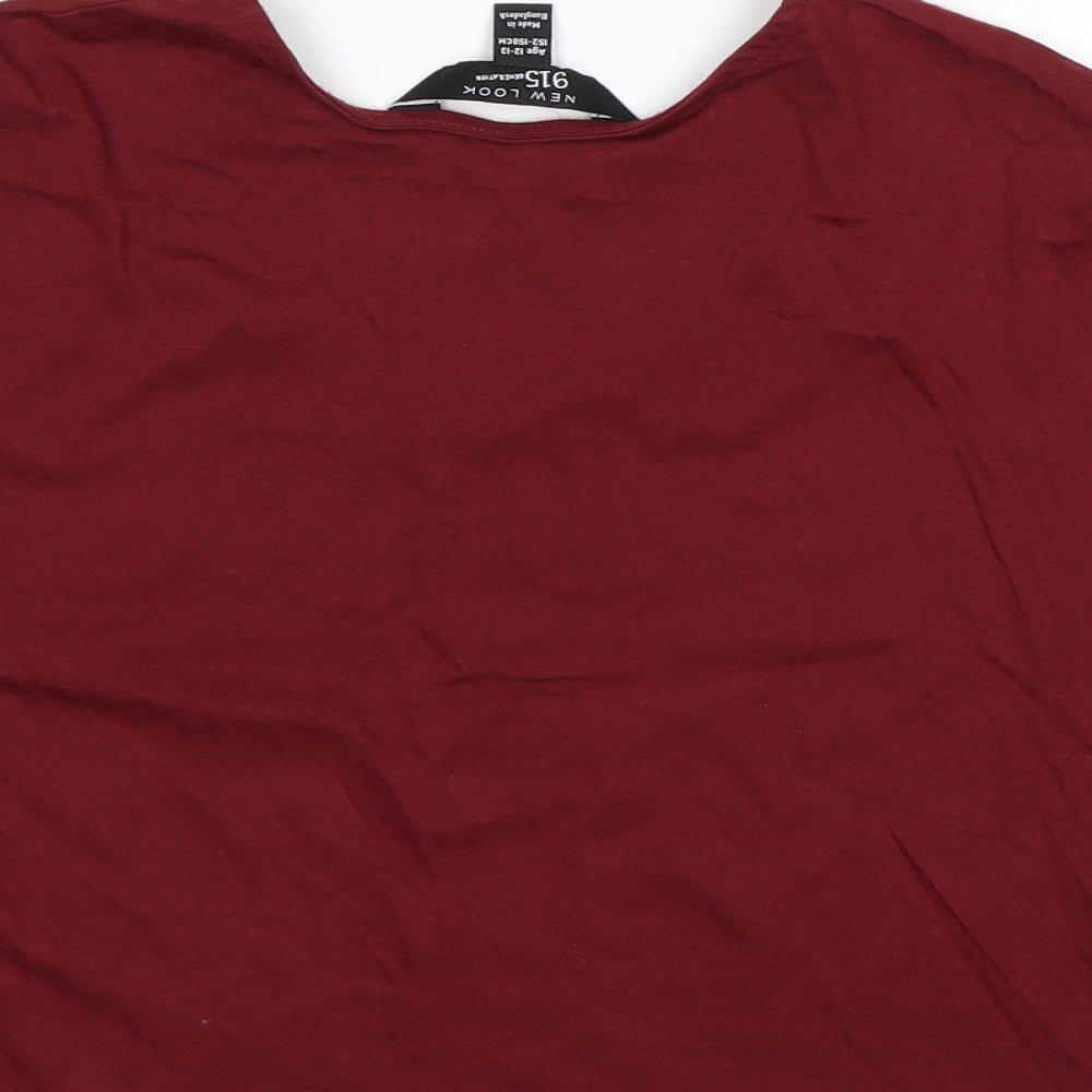 New Look Girls Red  Cotton Basic T-Shirt Size 12-13 Years Scoop Neck