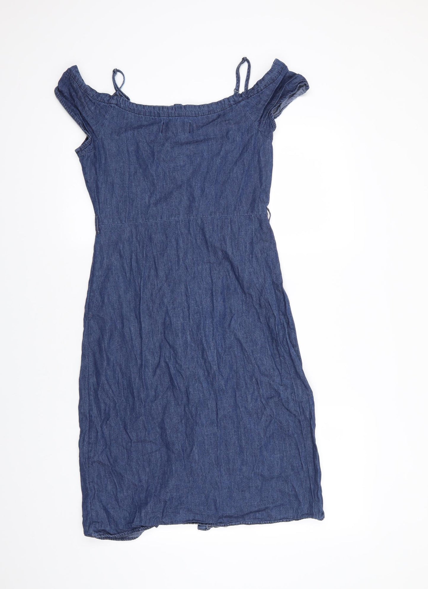 N ew Look Womens Blue  Cotton A-Line  Size 8  Boat Neck Button