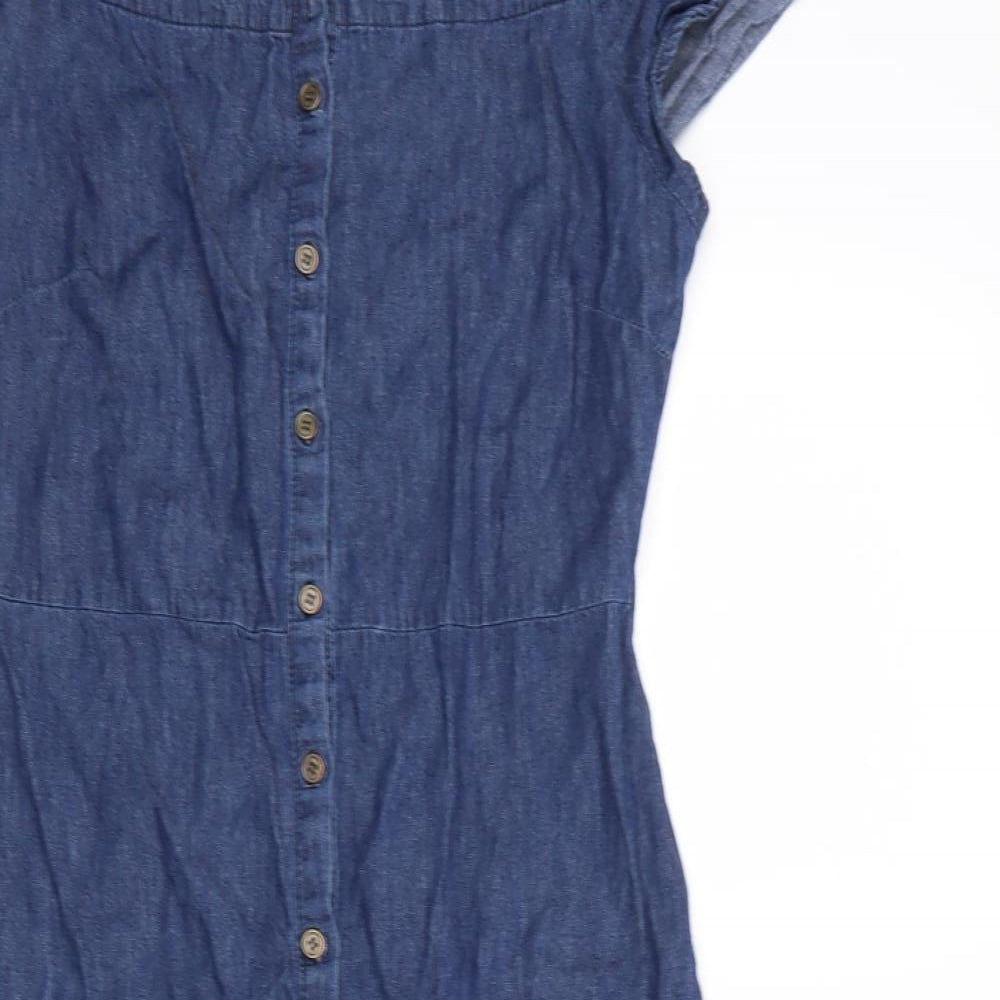 N ew Look Womens Blue  Cotton A-Line  Size 8  Boat Neck Button