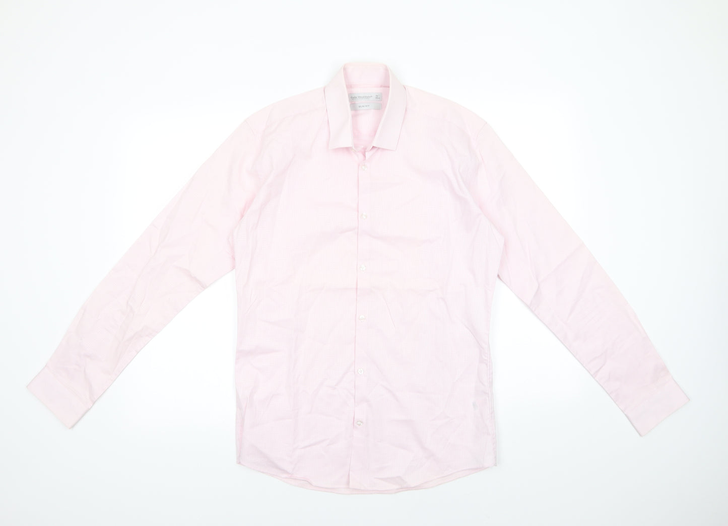Primark Mens Pink Geometric Cotton  Dress Shirt Size 15 Collared Button