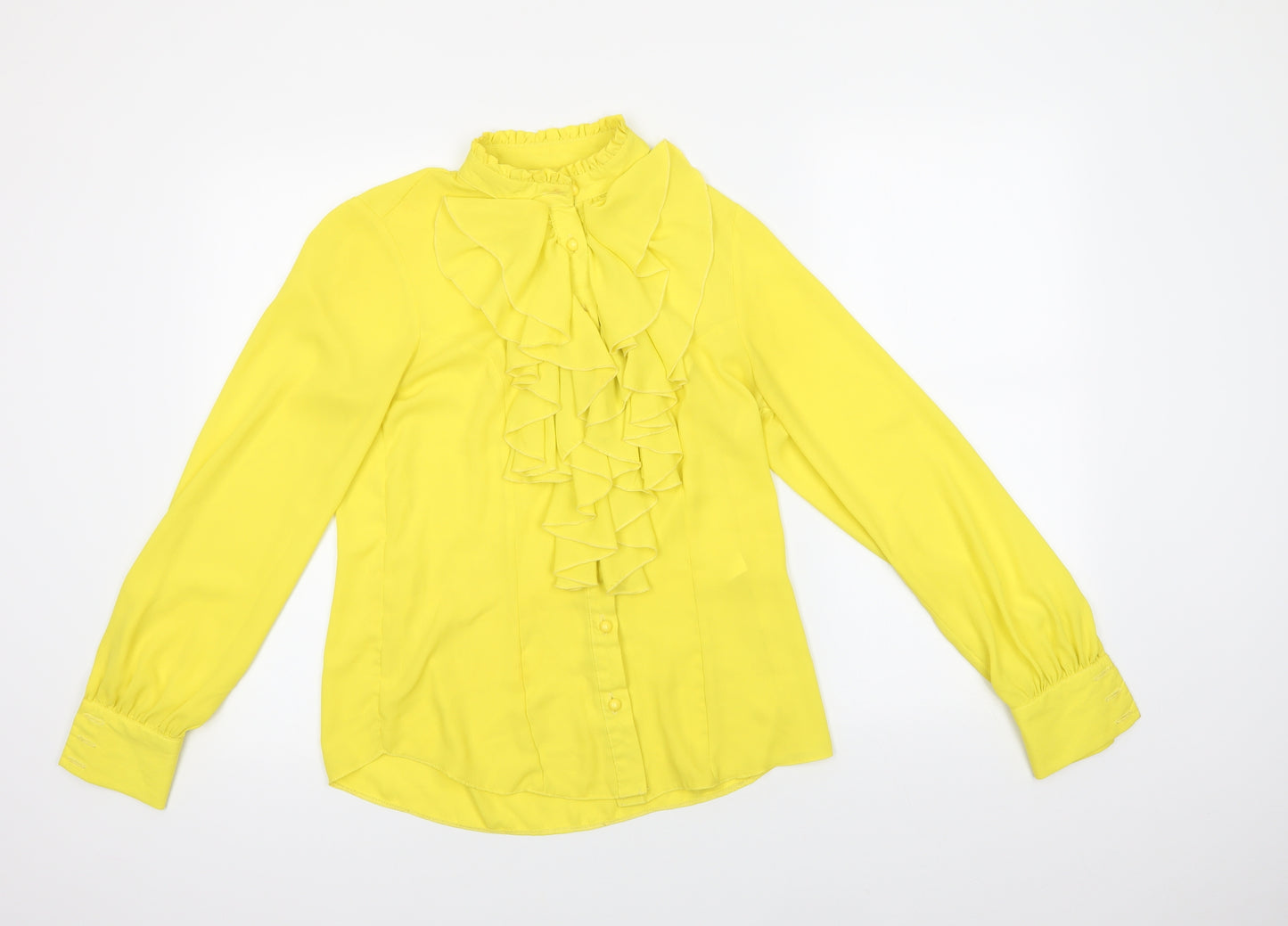 Preworn Womens Yellow  Polyester Basic Blouse Size 10 Round Neck