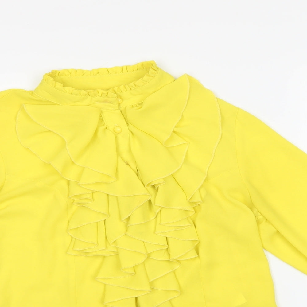 Preworn Womens Yellow  Polyester Basic Blouse Size 10 Round Neck