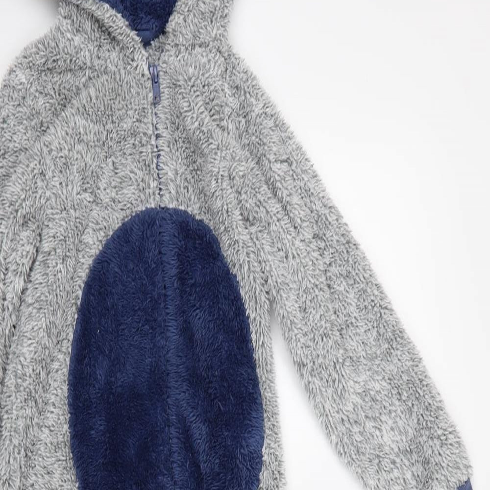 Matalan Boys Grey  Polyester  Bodysuit Size 6-7 Years  Zip - Bear Hood