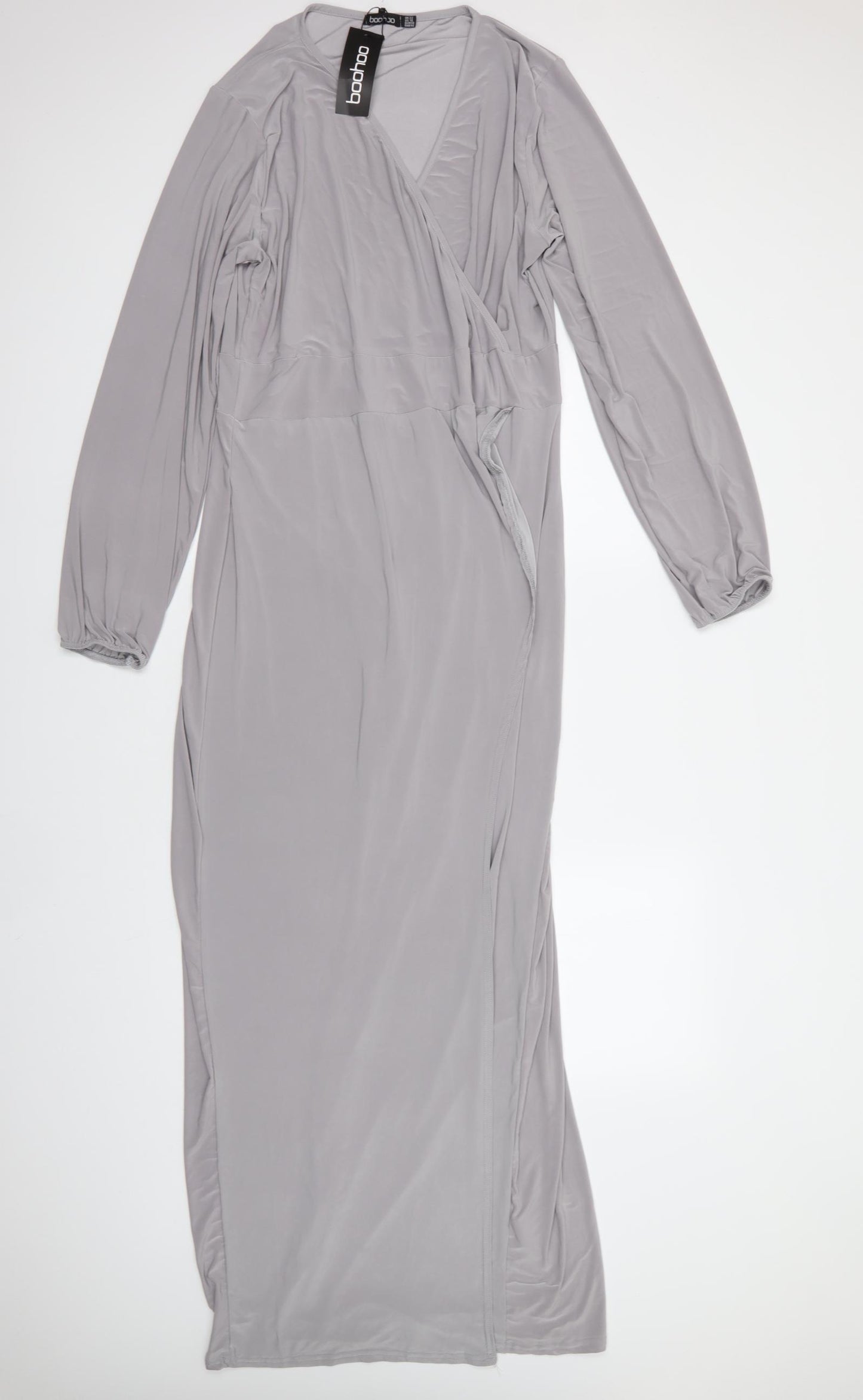Boohoo Womens Grey  Polyester Wrap Dress  Size 22  V-Neck