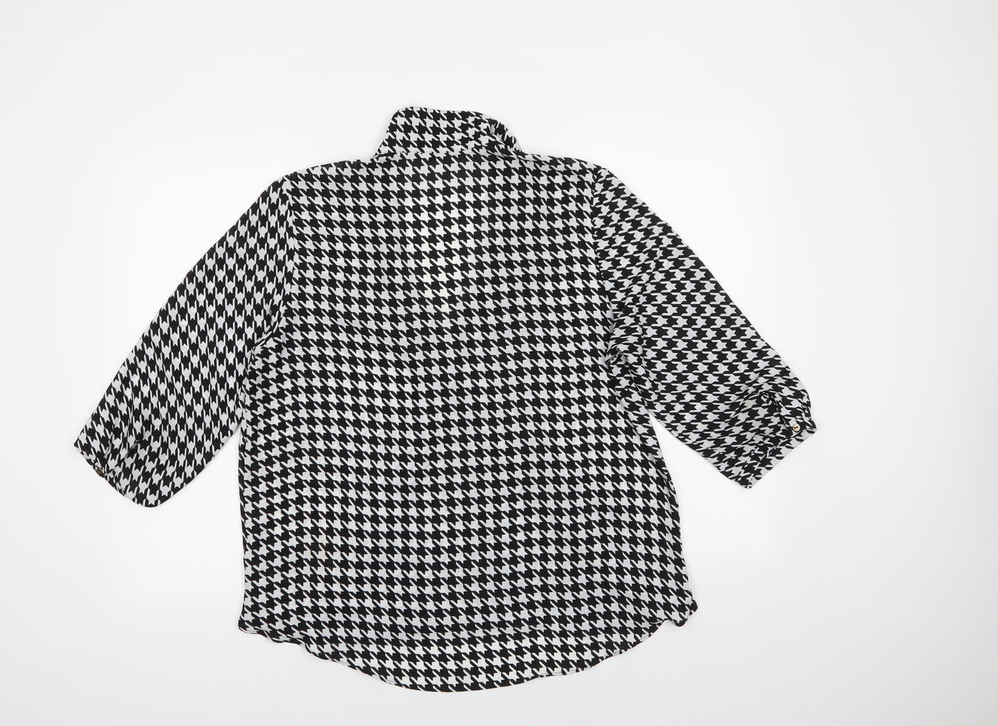 M&S Womens Black Houndstooth Polyester Basic Blouse Size 14 V-Neck