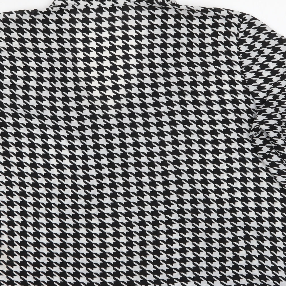 M&S Womens Black Houndstooth Polyester Basic Blouse Size 14 V-Neck