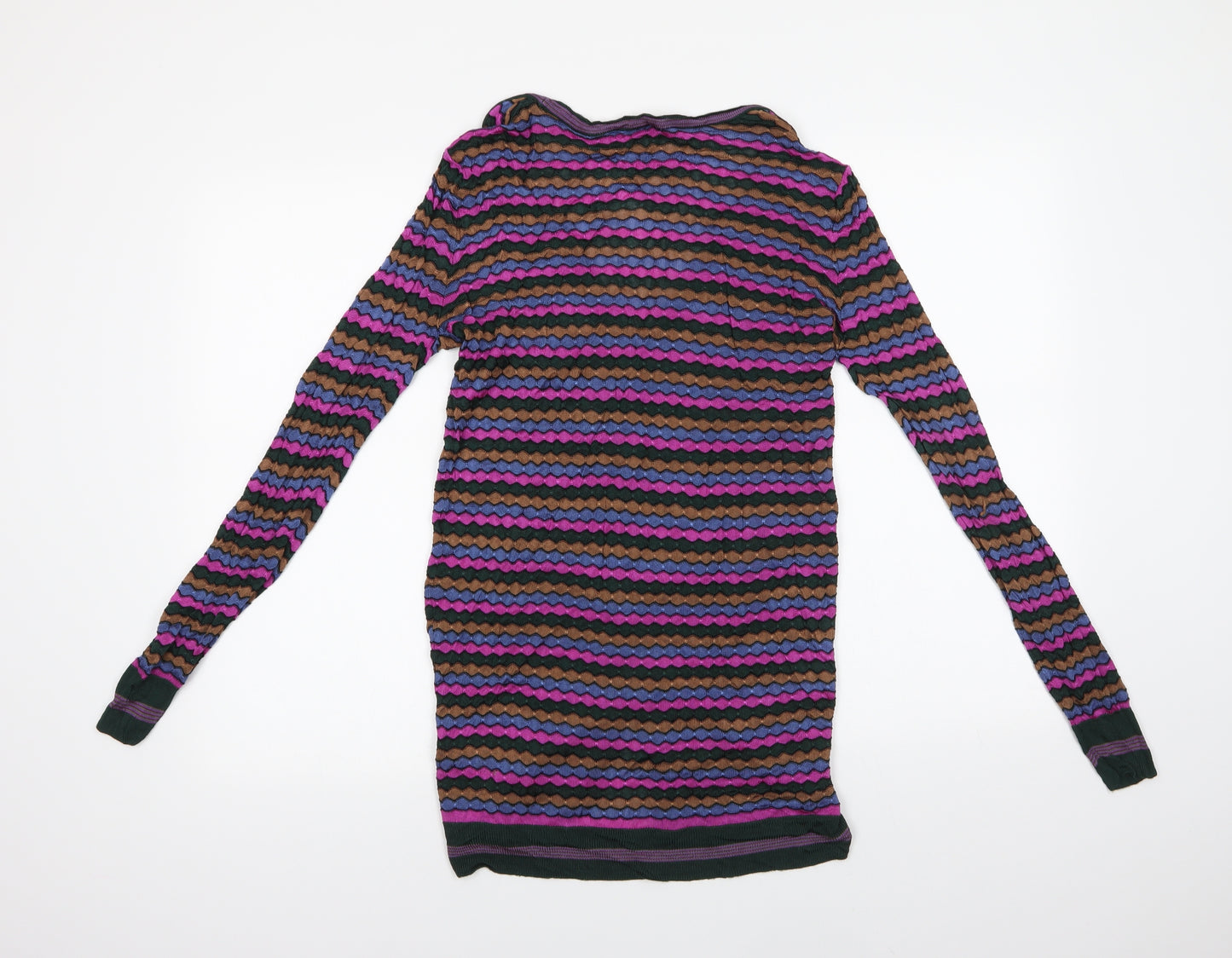 Zara Womens Multicoloured V-Neck Geometric  Cardigan Jumper Size S