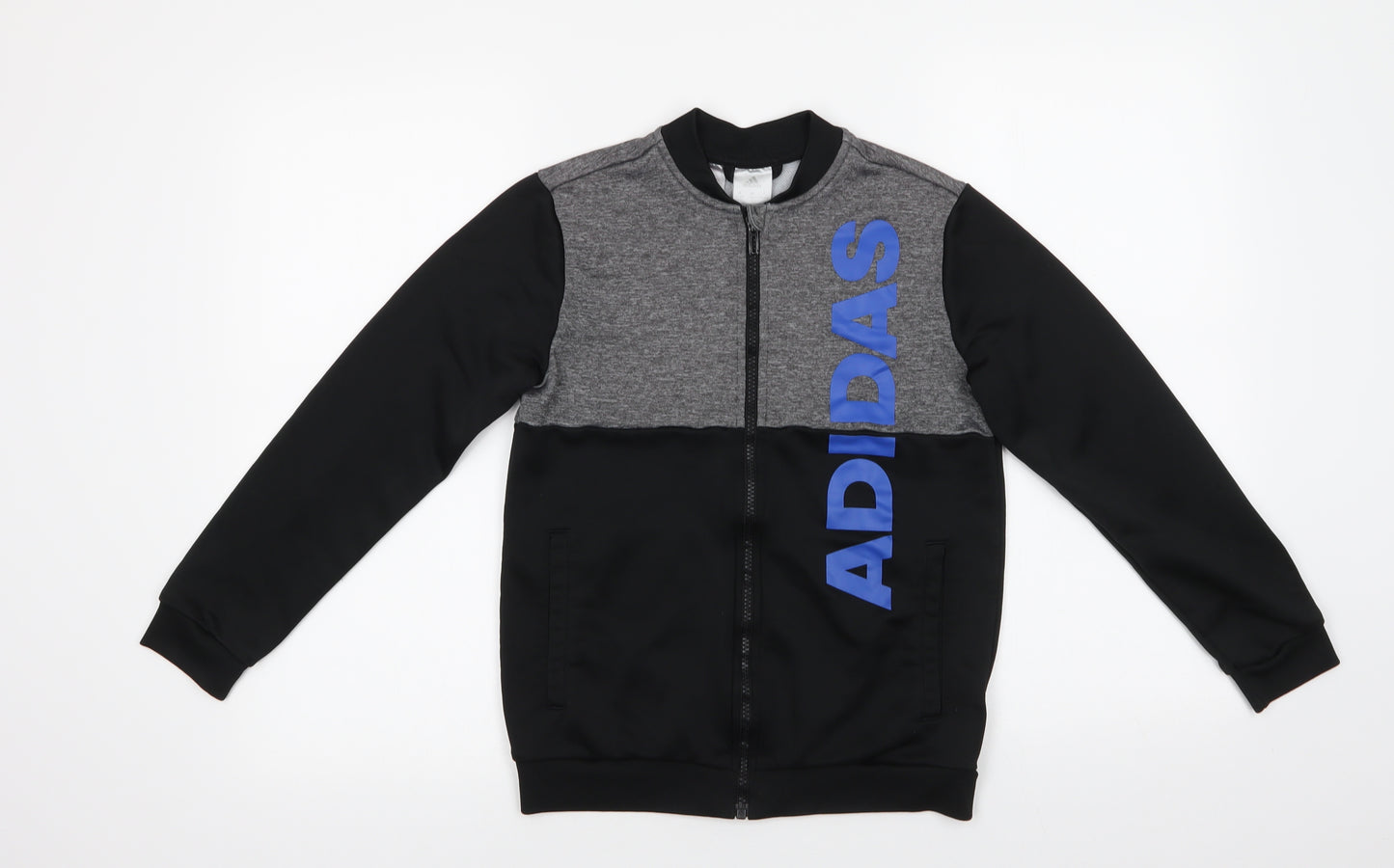 adidas Boys Black Colourblock Polyester Full Zip Sweatshirt Size 11-12 Years  Zip