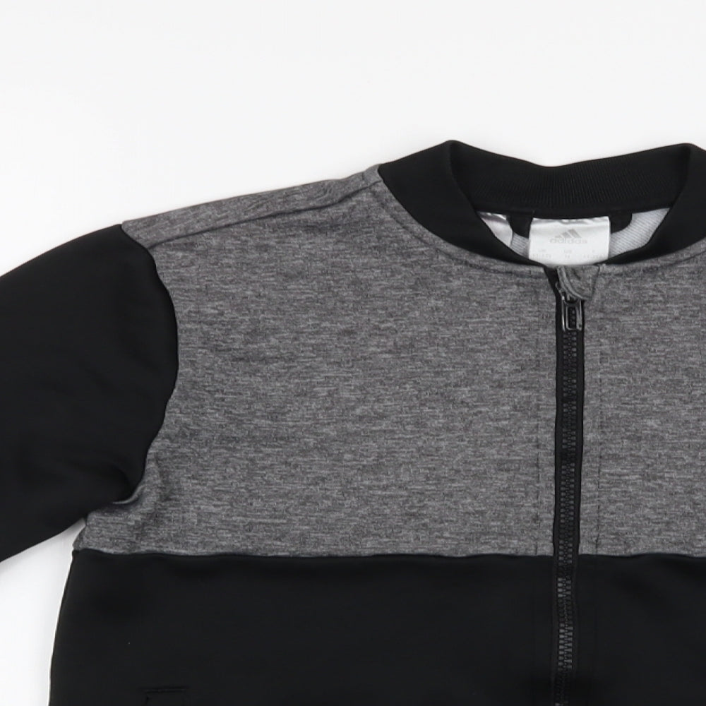 adidas Boys Black Colourblock Polyester Full Zip Sweatshirt Size 11-12 Years  Zip