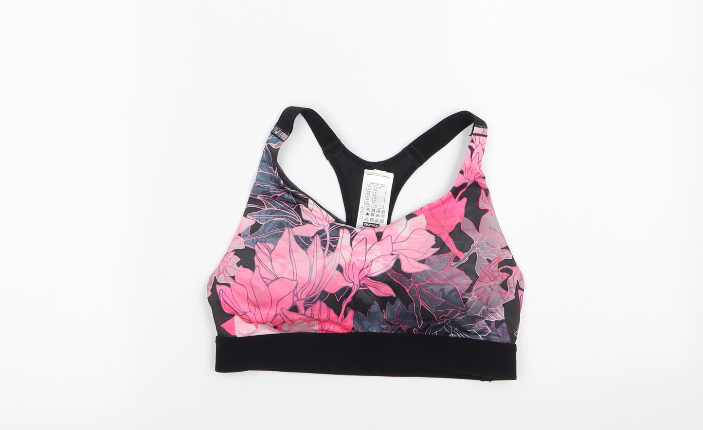 DECATHLON Womens Pink Floral Polyester Cropped Tank Size M Round Neck  - Sports Bra