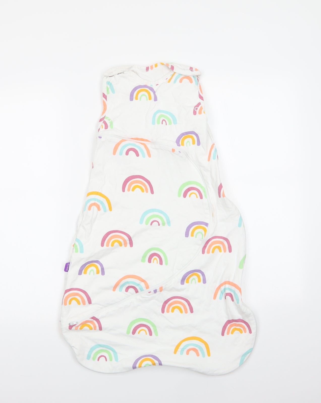 Snuz Baby White Geometric Cotton Babygrow One-Piece Size 12-18 Months  Zip - Rainbow Print