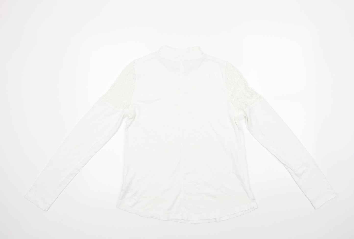 NEXT Womens White  Cotton Basic Blouse Size 14 Mock Neck - Lace Detail