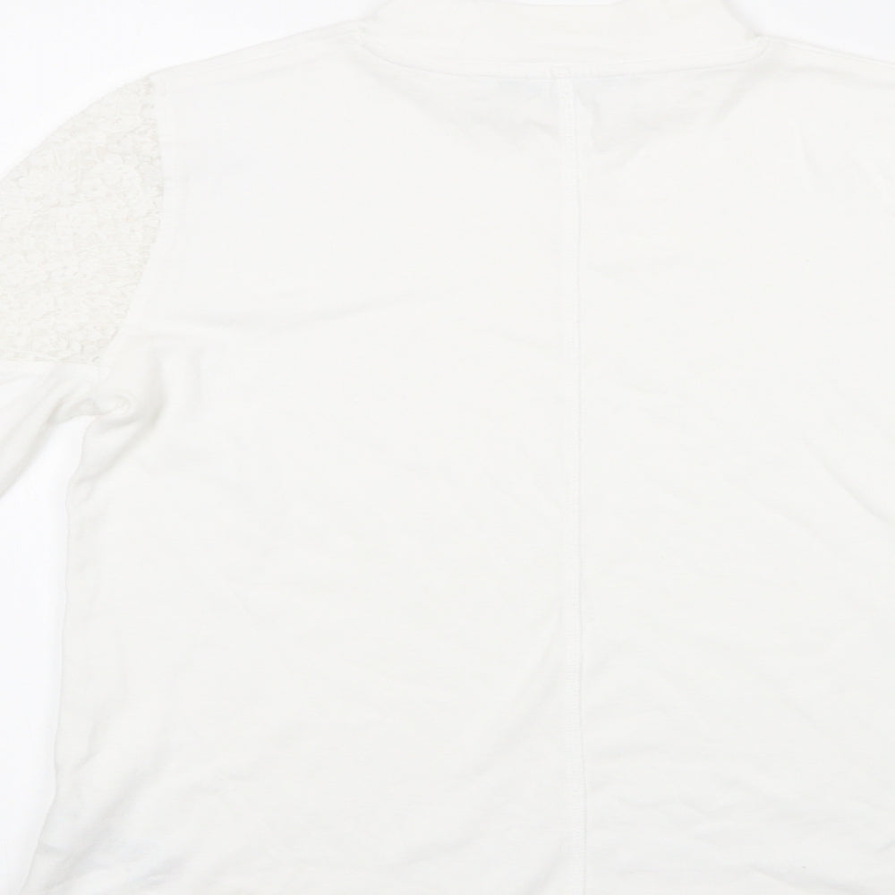 NEXT Womens White  Cotton Basic Blouse Size 14 Mock Neck - Lace Detail