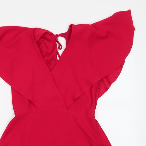 River Island Womens Red  Polyester A-Line  Size 10  V-Neck Zip