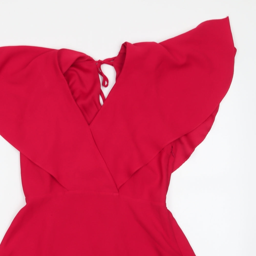 River Island Womens Red  Polyester A-Line  Size 10  V-Neck Zip