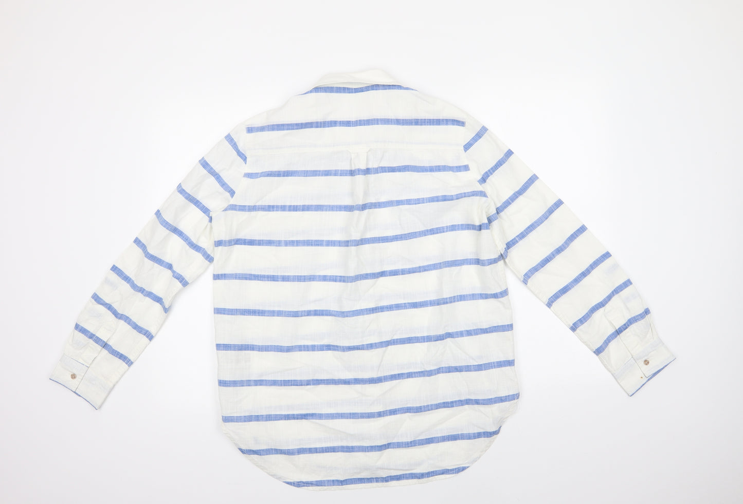 M&S Womens White Striped Cotton Basic Button-Up Size 12 Collared