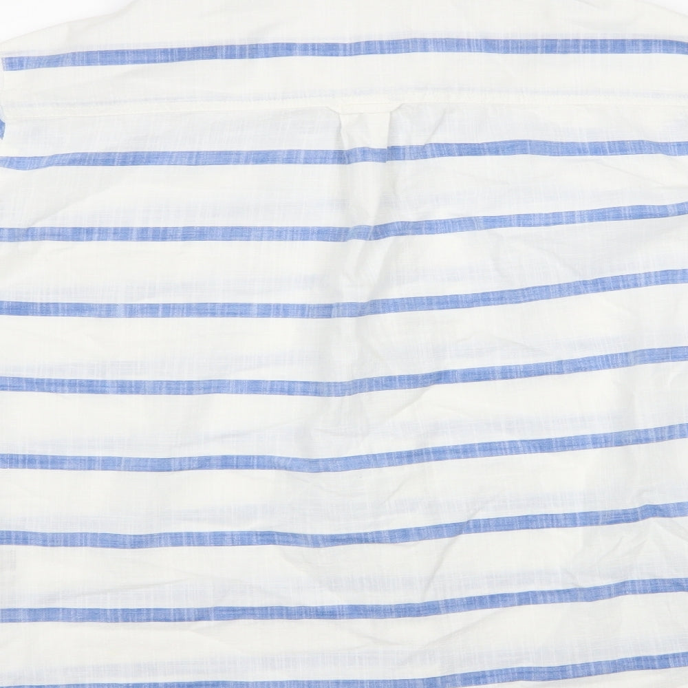M&S Womens White Striped Cotton Basic Button-Up Size 12 Collared