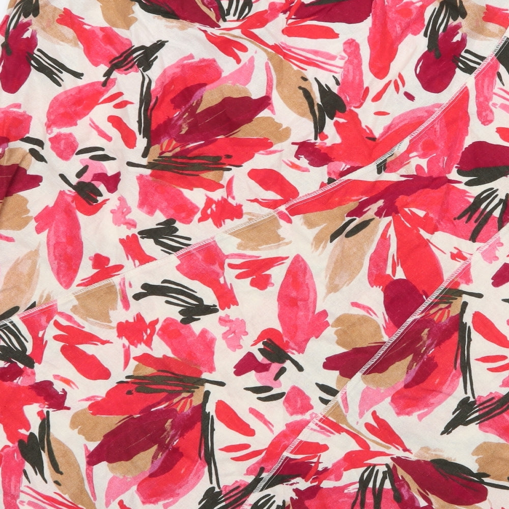 M&S Womens Red Floral Linen A-Line Skirt Size 20