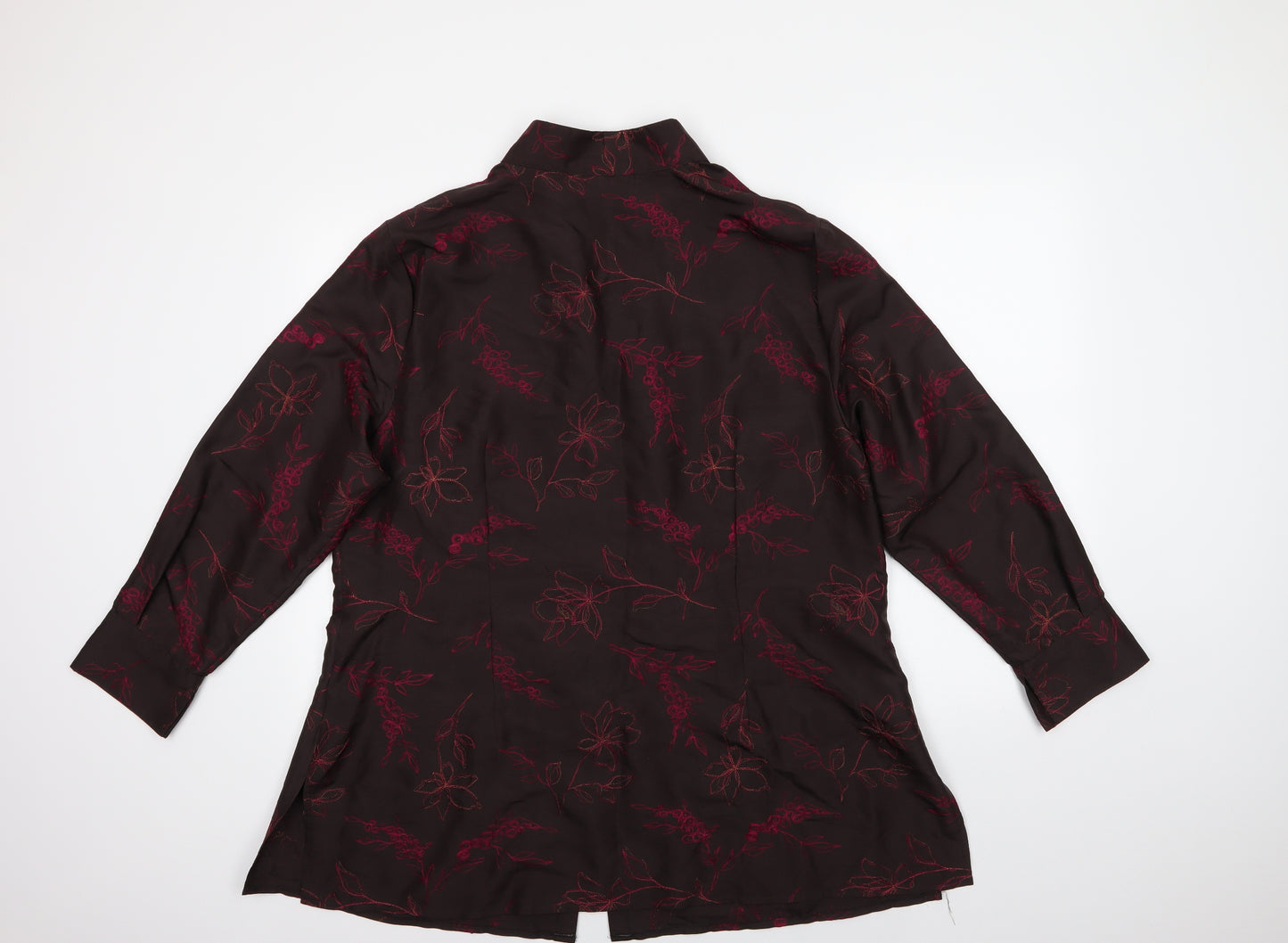 Anne Harvey Womens Brown Floral Silk Tunic Button-Up Size 20 Collared