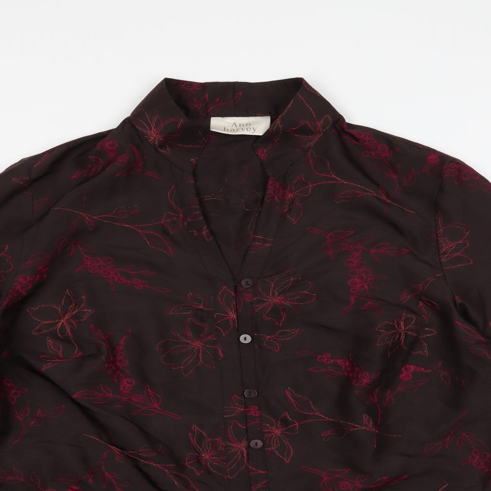 Anne Harvey Womens Brown Floral Silk Tunic Button-Up Size 20 Collared