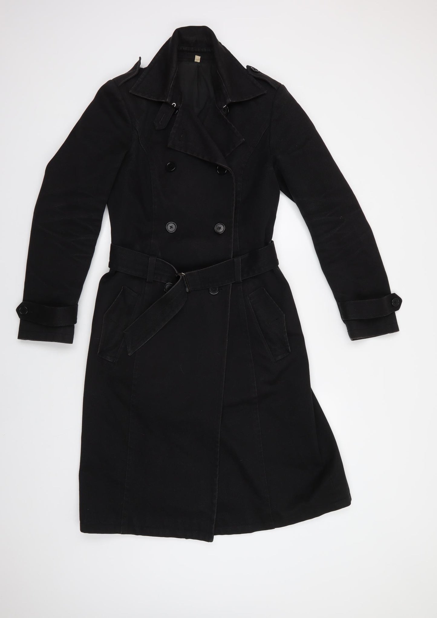 Preworn Womens Black   Trench Coat Coat Size 10  Button