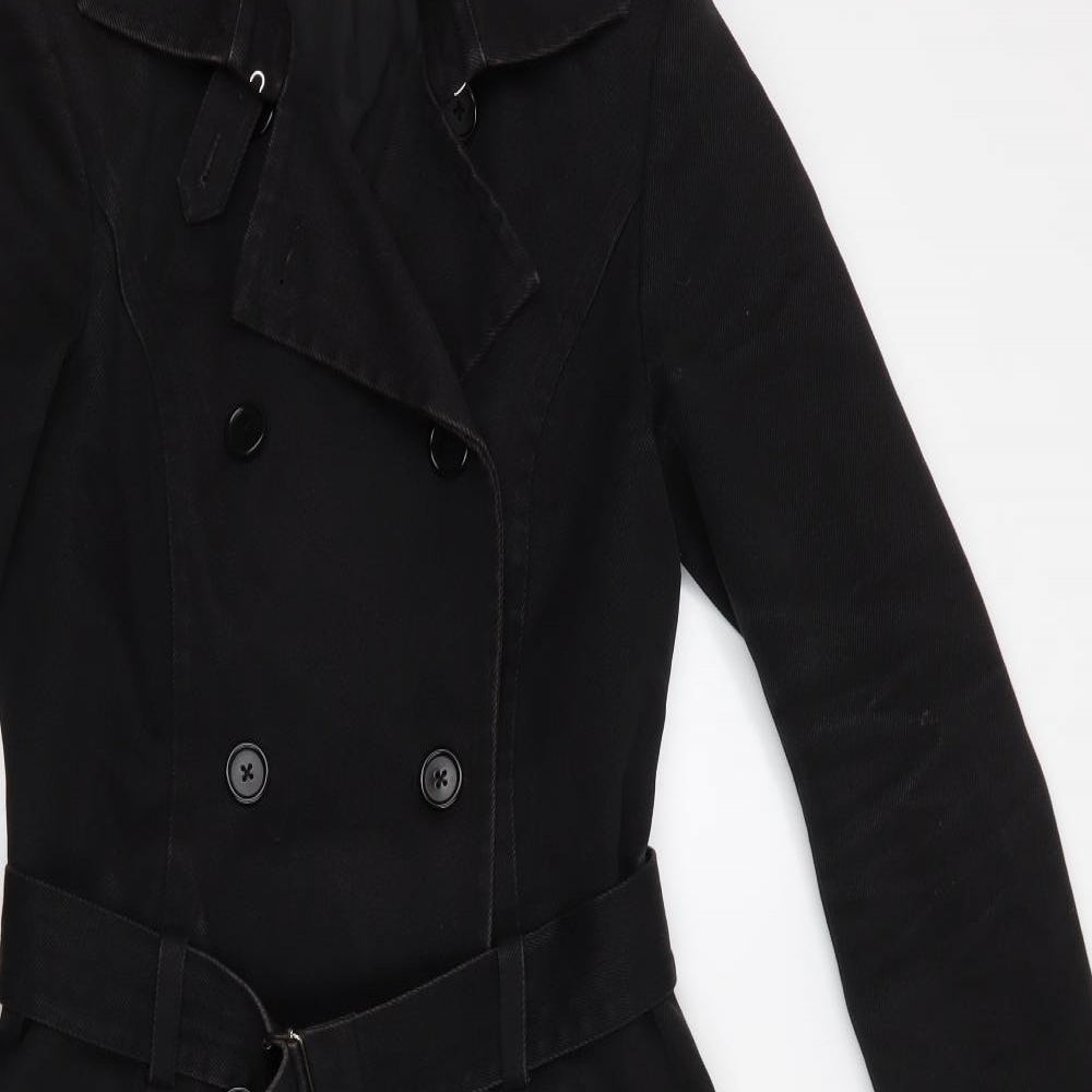 Preworn Womens Black   Trench Coat Coat Size 10  Button