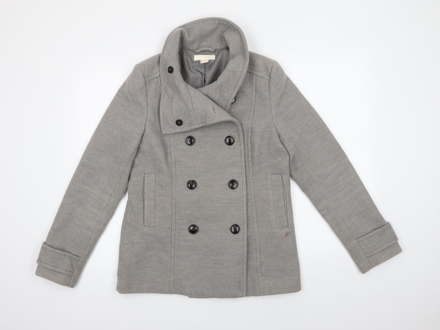 H&M Womens Grey   Pea Coat Coat Size 12  Button