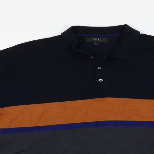 NEXT Mens Grey Collared Striped Cotton Henley Jumper Size 2XL