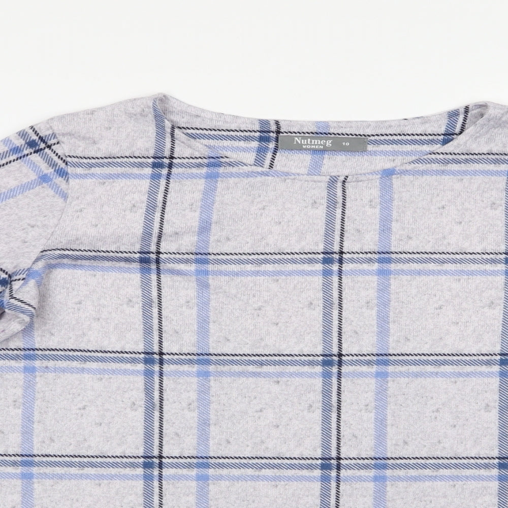 Nutmeg Womens Blue Crew Neck Check Polyester Pullover Jumper Size 10