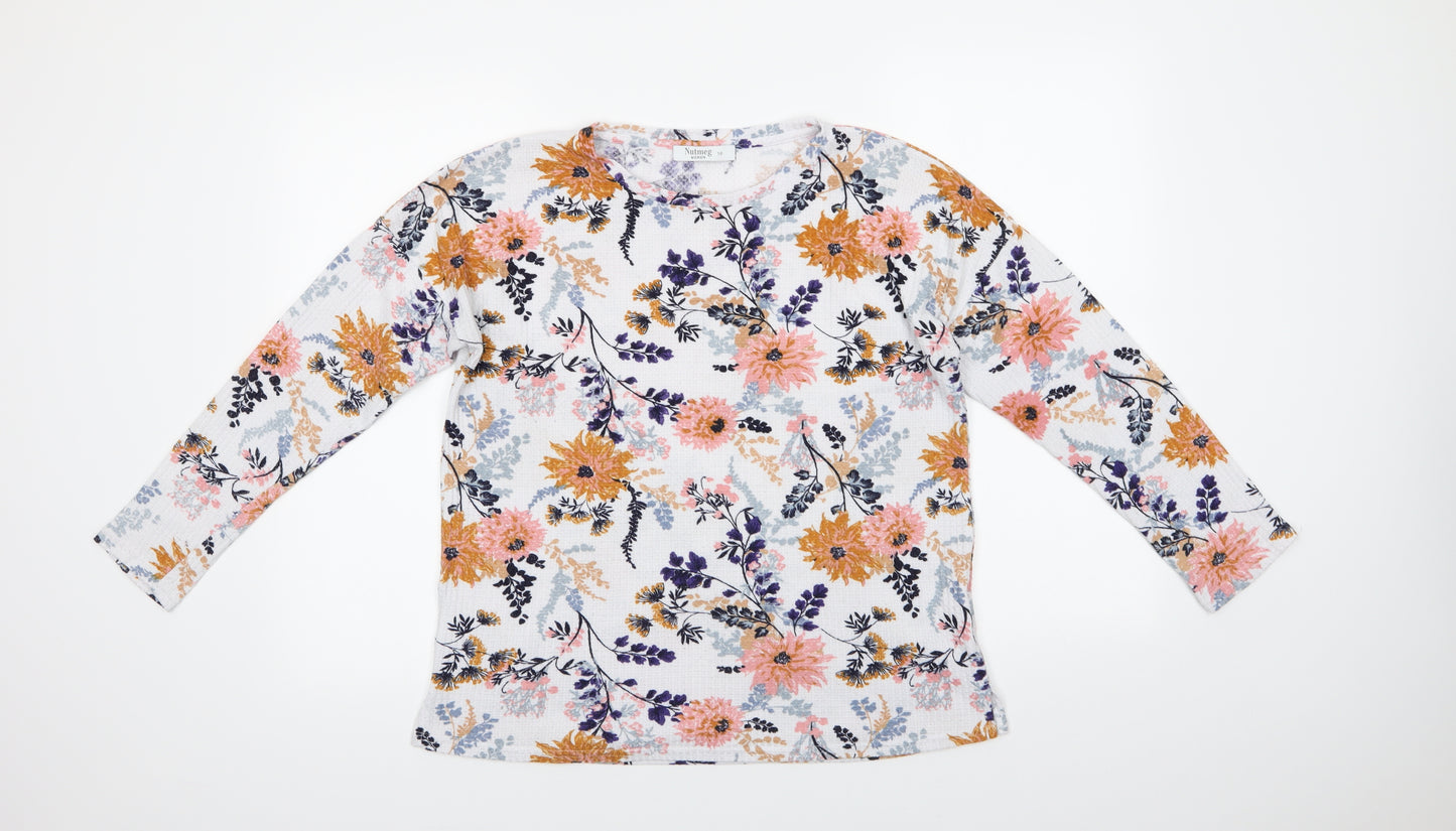 Nutmeh Womens Multicoloured Floral Polyester Basic Blouse Size 10 Crew Neck