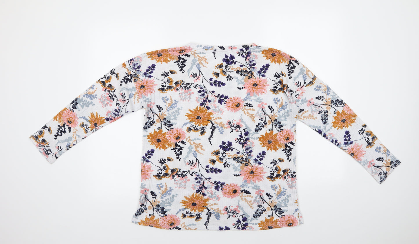 Nutmeh Womens Multicoloured Floral Polyester Basic Blouse Size 10 Crew Neck