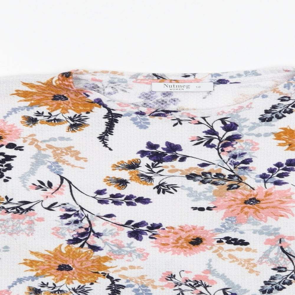 Nutmeh Womens Multicoloured Floral Polyester Basic Blouse Size 10 Crew Neck