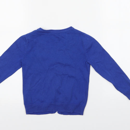 George Girls Blue V-Neck  Cotton Cardigan Jumper Size 3-4 Years  Button - School Wear