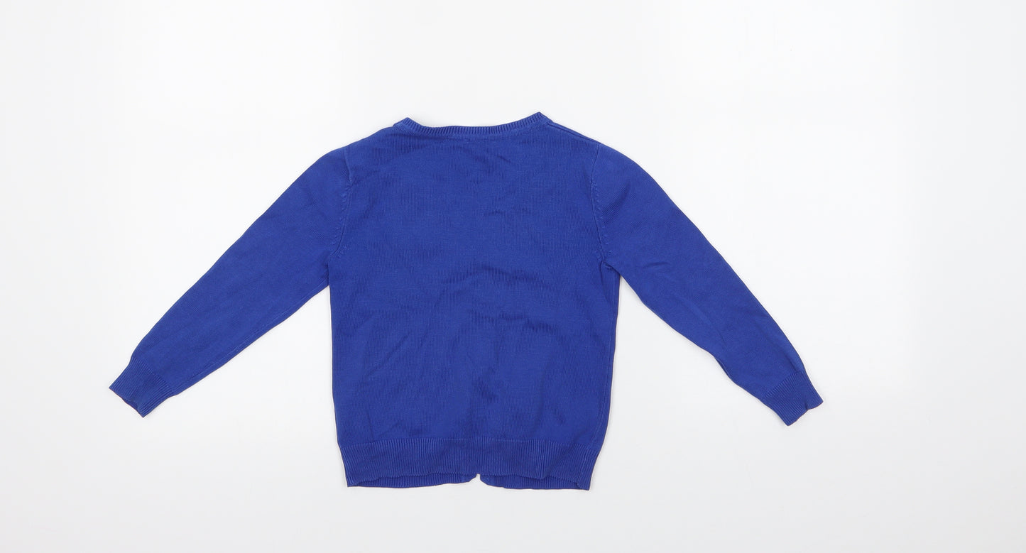 George Girls Blue V-Neck  Cotton Cardigan Jumper Size 3-4 Years  Button - School Wear