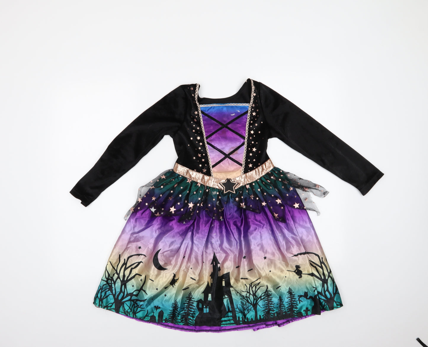 F&F Girls Multicoloured Geometric Polyester Fit & Flare  Size 7-8 Years  Square Neck  - Halloween Fancy Dress