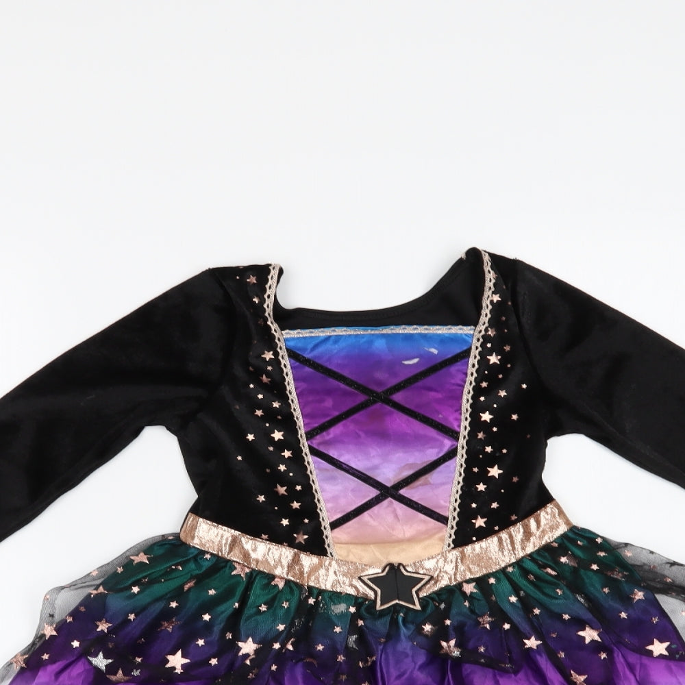 F&F Girls Multicoloured Geometric Polyester Fit & Flare  Size 7-8 Years  Square Neck  - Halloween Fancy Dress