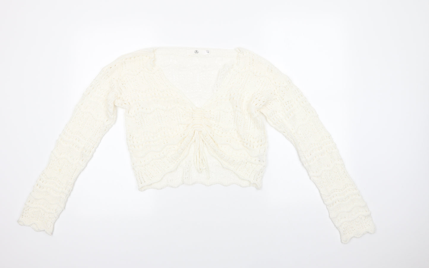 Missguided Womens Ivory V-Neck  Acrylic Pullover Jumper Size L