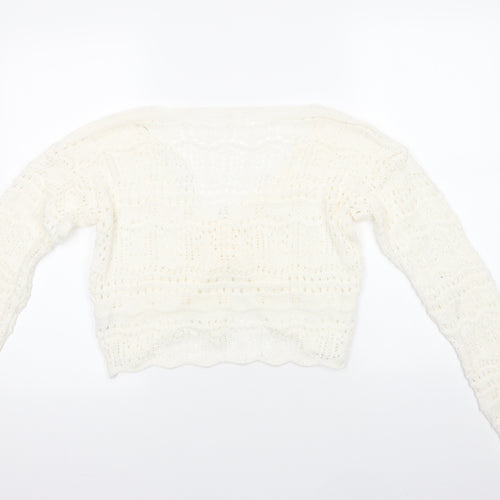 Missguided Womens Ivory V-Neck  Acrylic Pullover Jumper Size L